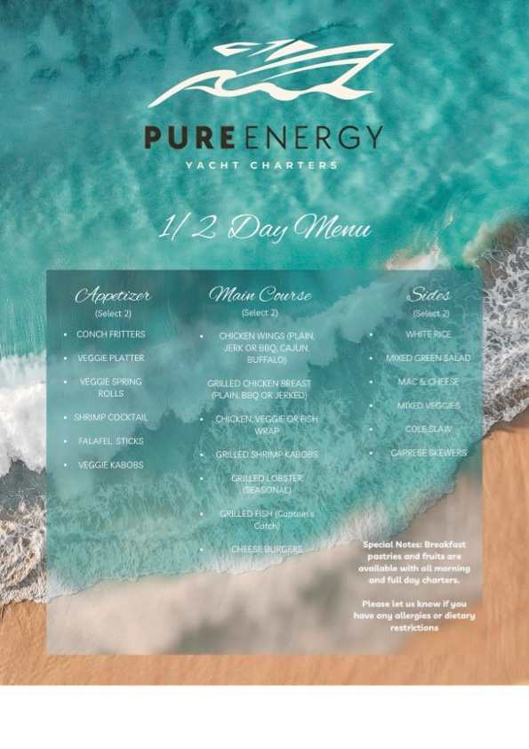 Menu over aerial view of ocean waves on a sandy beach.