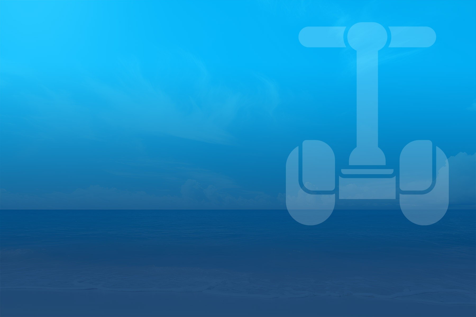 Blue ocean background with faint overlay of a scooter-like icon.