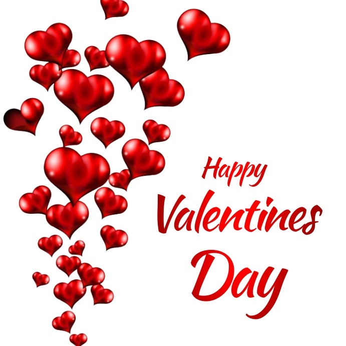 Red hearts on left and 'Happy Valentine's Day' text on white background.