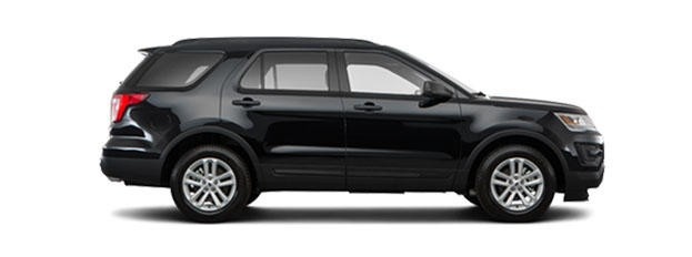 Side view of a black SUV with silver wheels on a white background.