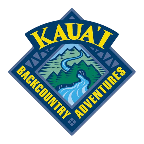 Kaua'i Backcountry Adventures logo with river and mountains.