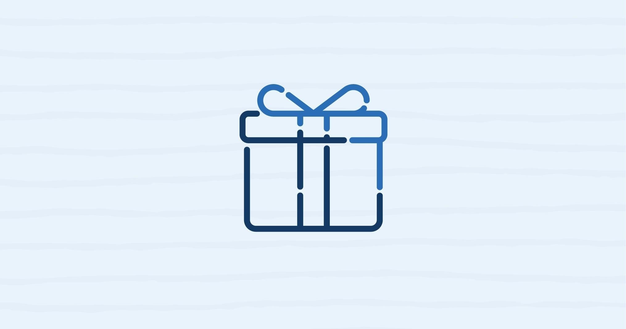 Simple line drawing of a gift box with a bow on a light background.