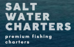 Text reads 'Salt Water Charters, premium fishing charters' on a blue ocean background.