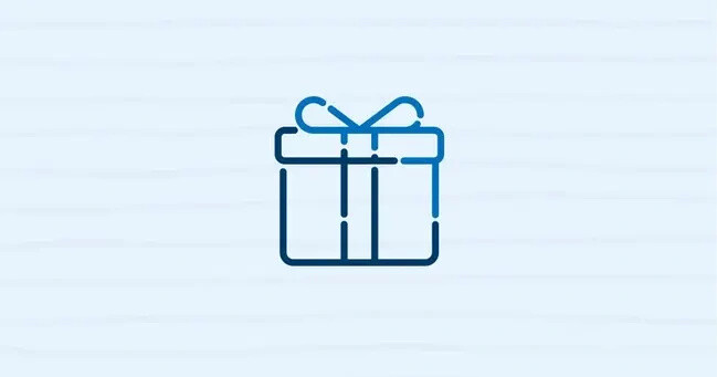 Simple blue outline of a gift box with ribbon on light background.