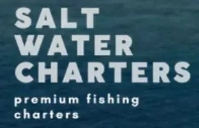 Text reading 'Salt Water Charters, premium fishing charters' on a dark blue water background.