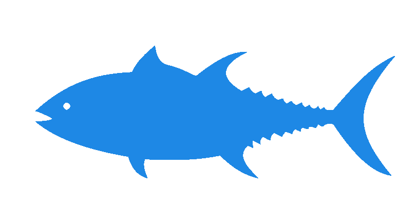 Blue silhouette of a fish facing left.