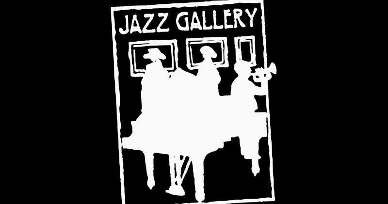 Silhouettes of jazz musicians in Jazz Gallery logo.