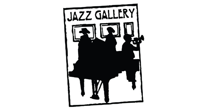 Silhouettes of jazz musicians and paintings, text 'Jazz Gallery' above.