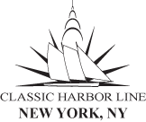 Logo of sailboat with city skyline, text: Classic Harbor Line, New York, NY.