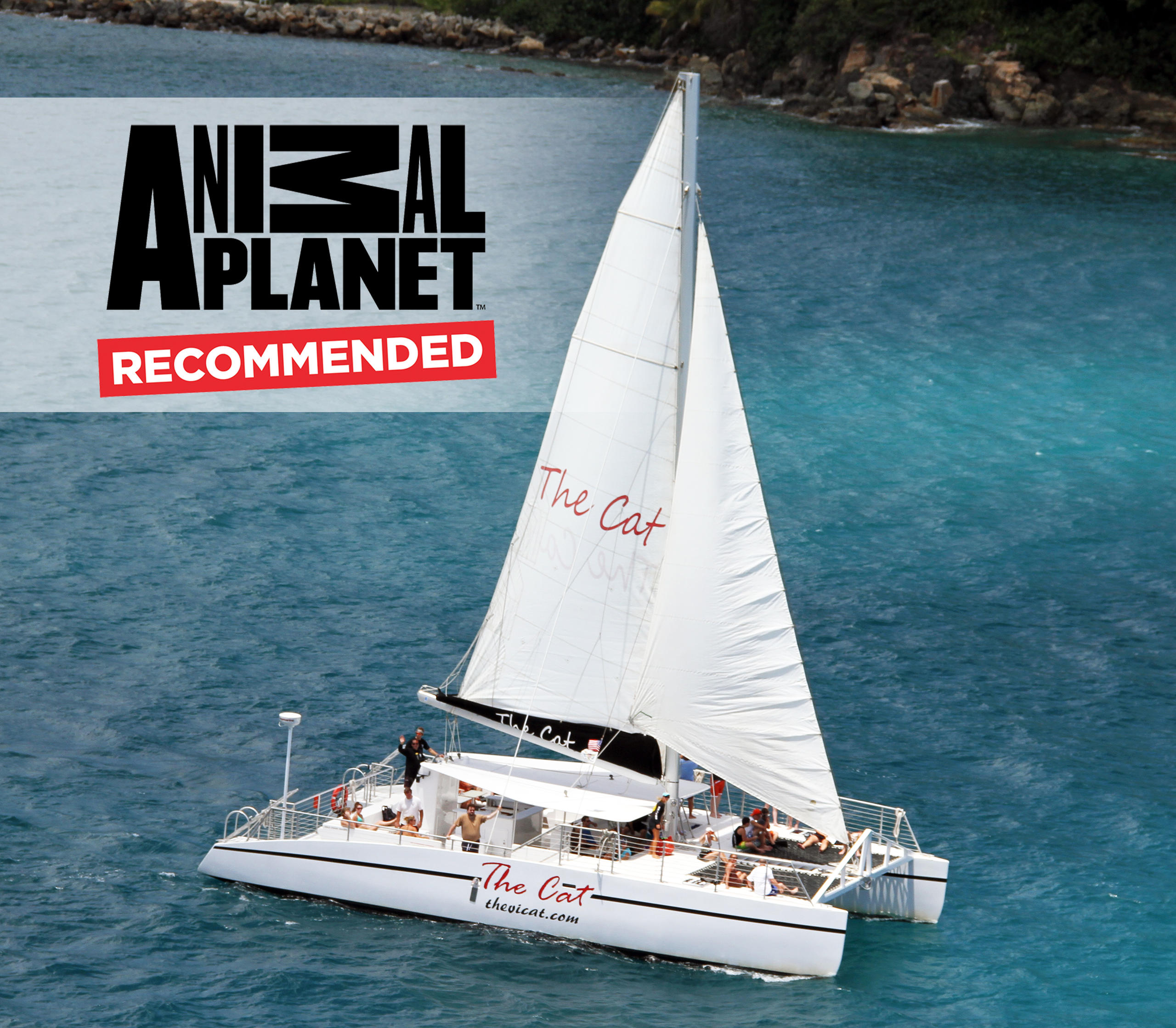 Sailboat on water with 'Animal Planet Recommended' text overlay.