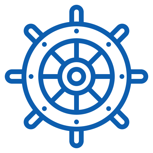 Blue ship's wheel icon with eight spokes.